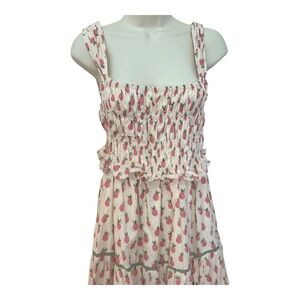 AVARA Ina Pineapple Print Smocked Tiered MIDI Sundress Summer Vacation Boho